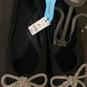 Black Flats with Rhinestone Bow